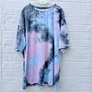 Retro Womens 3X Tie Dye Short Sleeve T- Shirt Soft Pastel Pink Blue Gray Hippie
